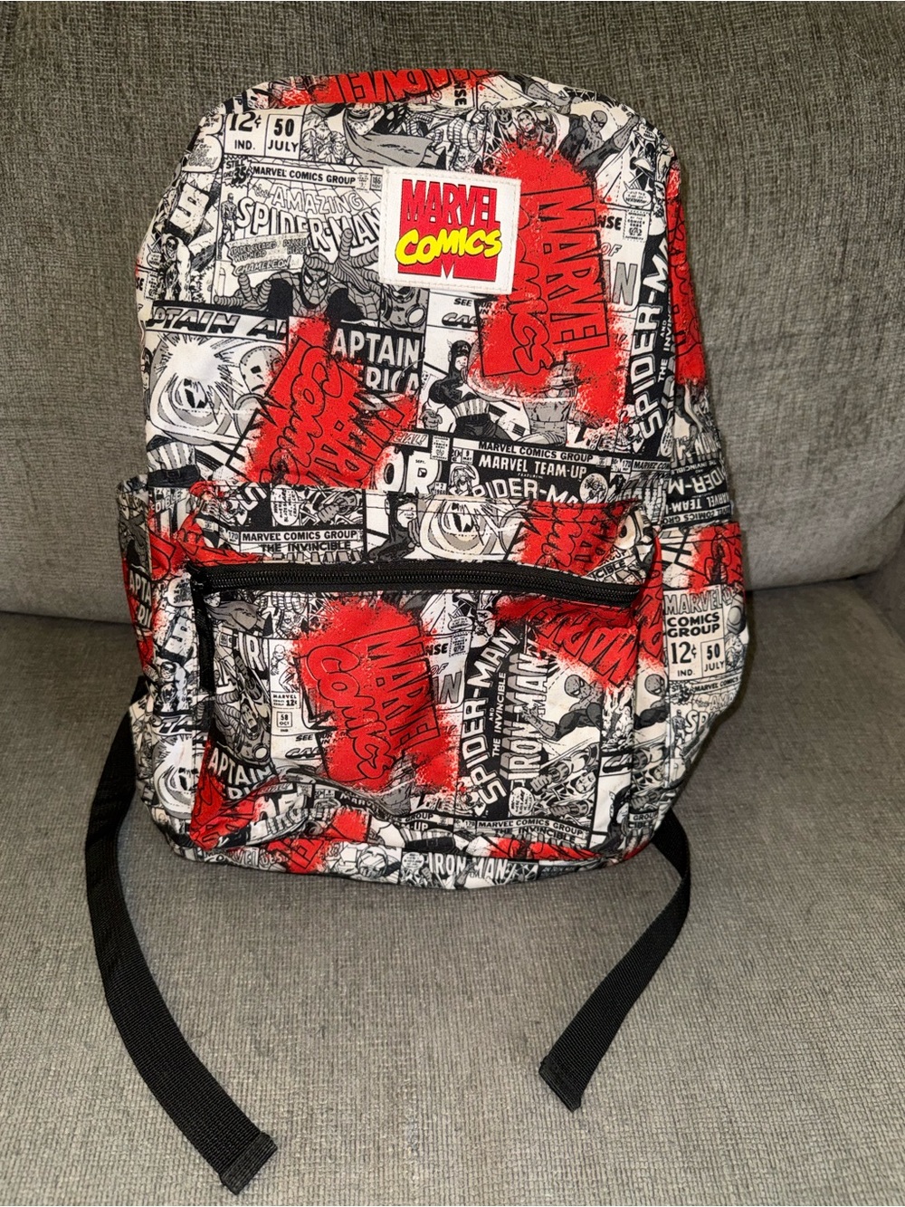 Marvel Comics Backpack Red Black White Comic Print School Book Bag Travel 16”